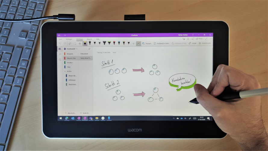 Microsoft OneNote on the Wacom One graphics tablet