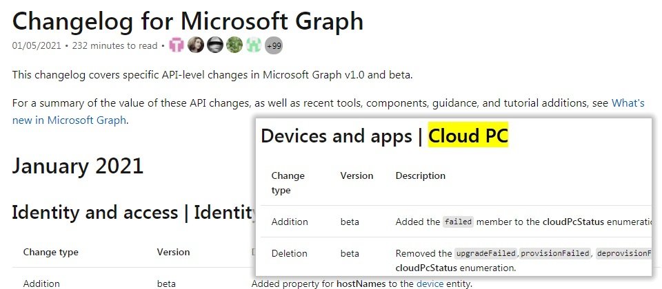 WindowsLatest報導指出，微軟＜Changelog for Microsoft Graph＞這份文件顯示，Cloud PC會用到Microsoft Graph圖譜搜尋技術、Azure整合及其他功能。